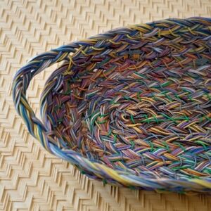 Handwoven Original Multicolor Wire Basket Tray with Handles Boho Basket